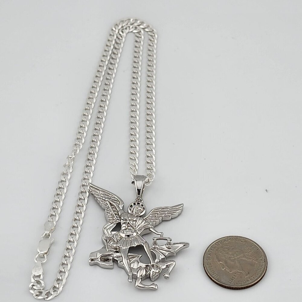 Brand New Sterling Silver 925 Saint Michael Necklace - Picture 10 of 12